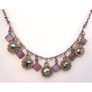 Lia Sophia Demure Copper Tone Necklace Adjustable Cats Eye Crystals